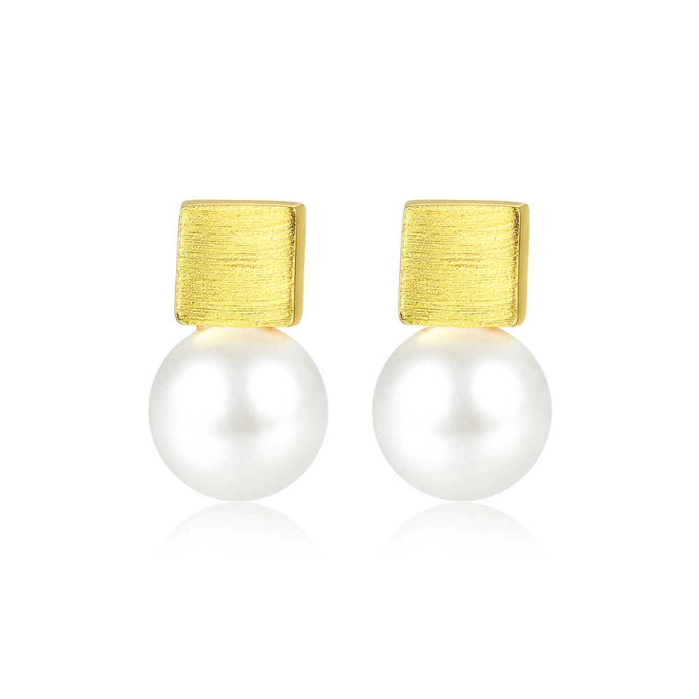 Hainon 2021 fashion Imitation Pearl Stud Earrings for Women Earrings with square Zircon Jewelry Gift card flannel bag set 1