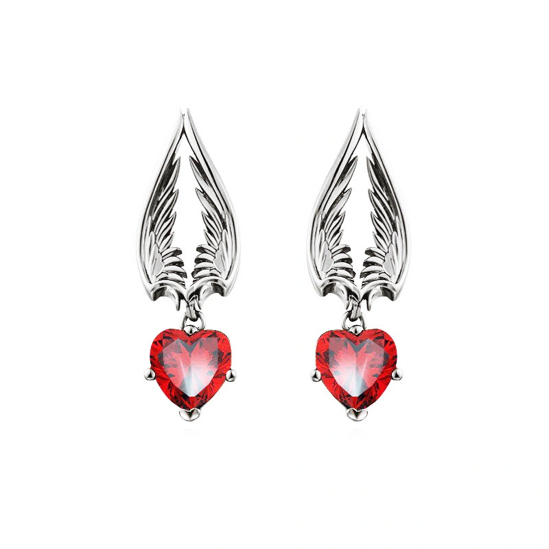 Hainon Copper material Angel wings stud earrings Red heart zircon women earring fashion jewelry 2022 1