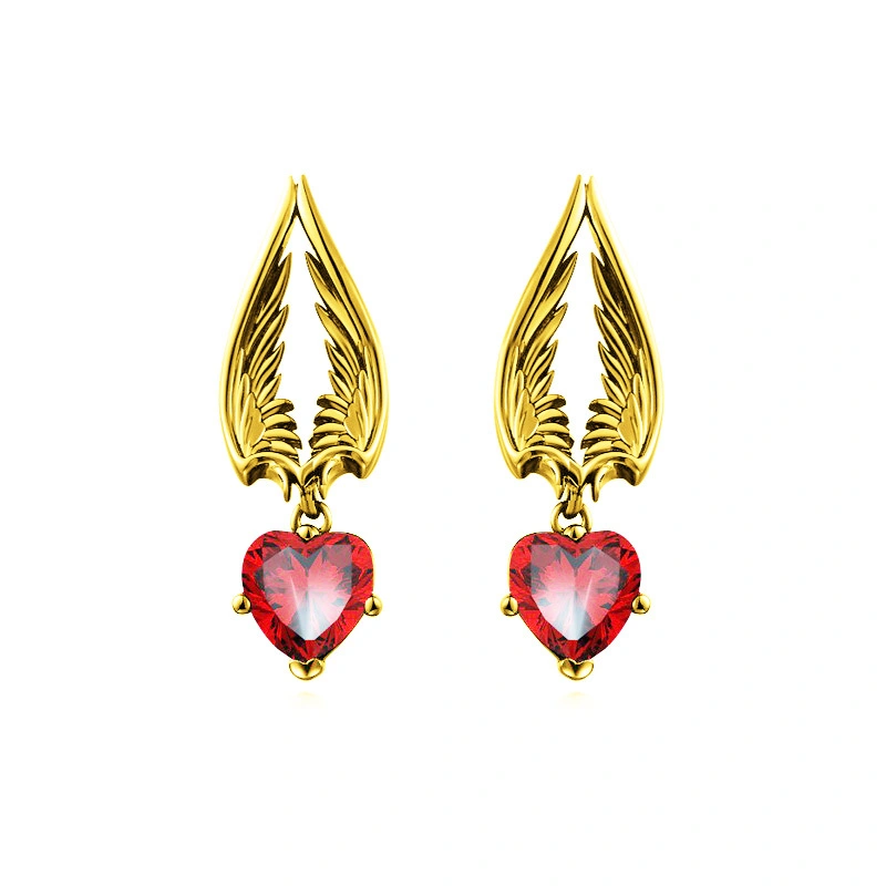 Hainon 925 silver Material stud earring Elegant Angel wings Heart red black zircon Women silver earrings 2022 1