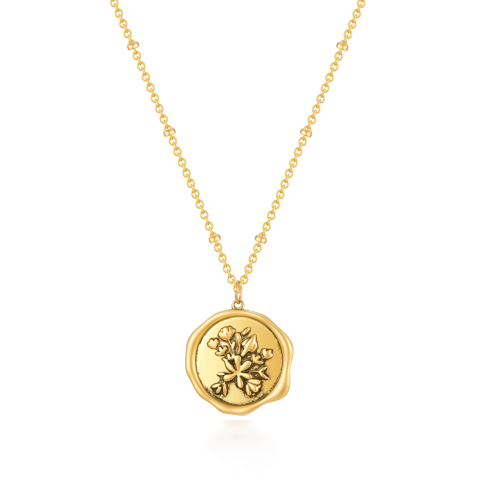 Hainon Gold Vintage Flower Embossed Round Necklace for mom Gift Flower Necklace fashion 2022 1