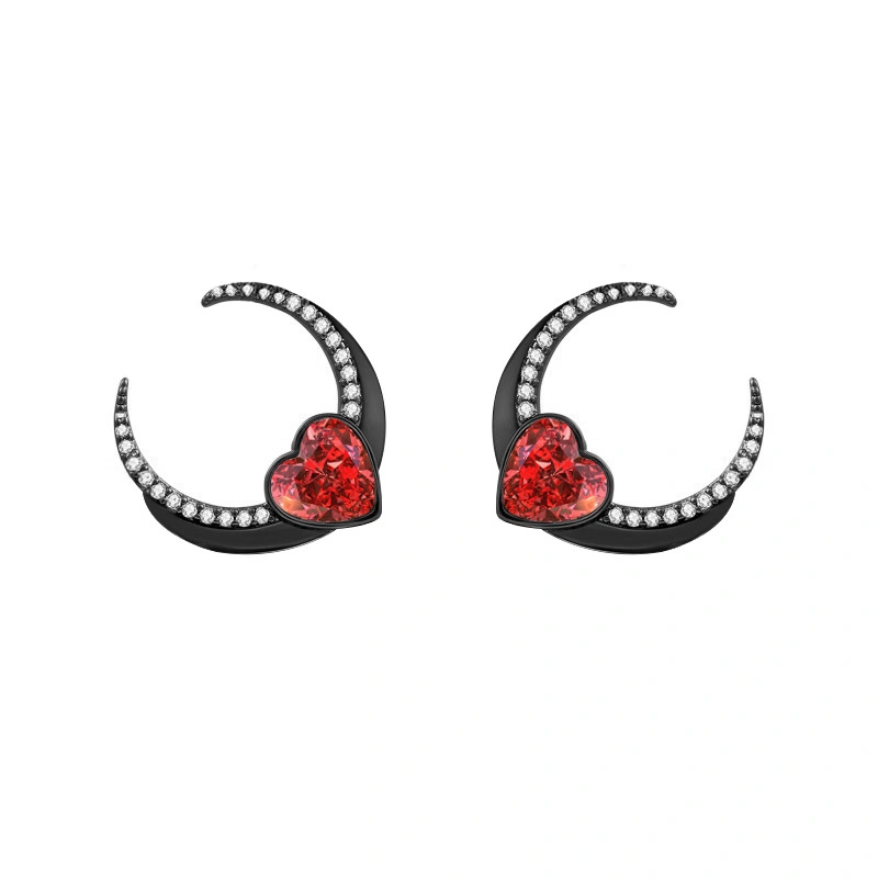 Hainon Copper material Black Moon stud earrings Red heart zircon women earring Creative fashion jewelry 2022 1