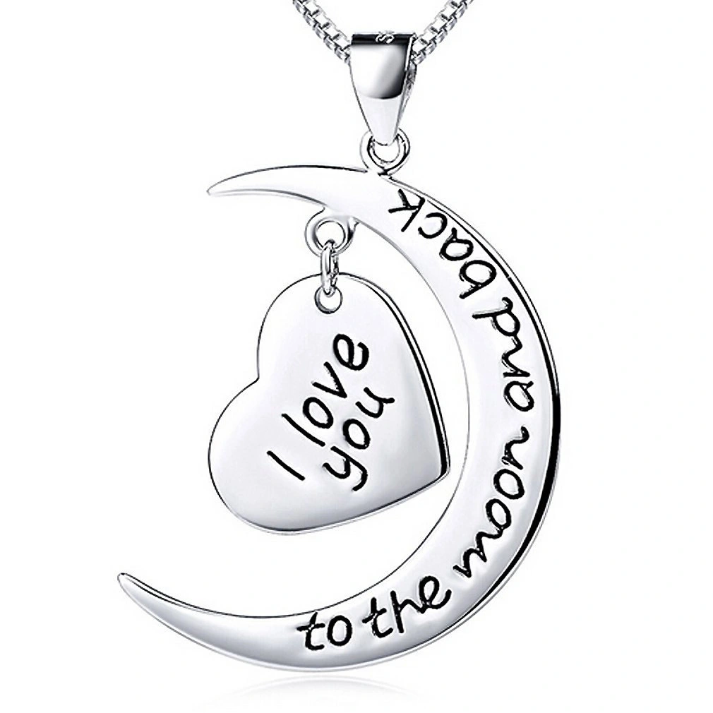 Hainon Mom Necklace Jewelry Heart Moon Pendant I Love You Mom Letter Mom Necklace for Mother's Day Gift 1