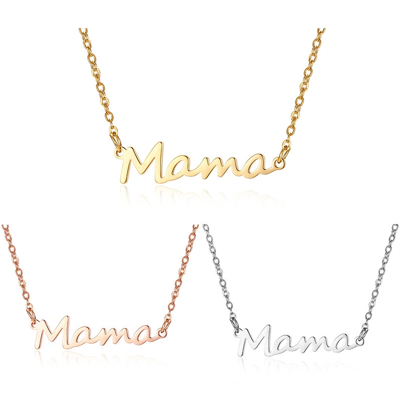 Hainon Letter Mama Women's Stainless Steel Necklace Fine Jewelry Pendant Necklaces 3 Color Rose Gold Color,gold Plated 1pcs 1
