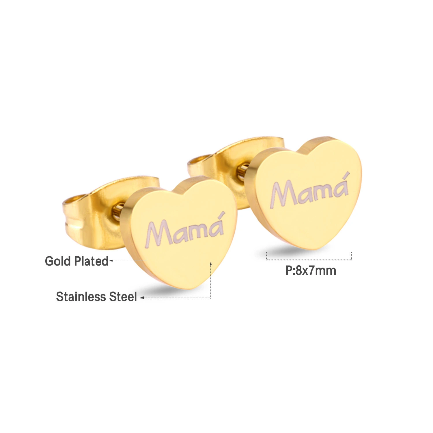 Hainon Charm Gifts for Mom Jewelry Women Stud Earrings Rose Gold Plated Stainless Steel Heart 1pair/opp Bag Princess Cut 10pair 1