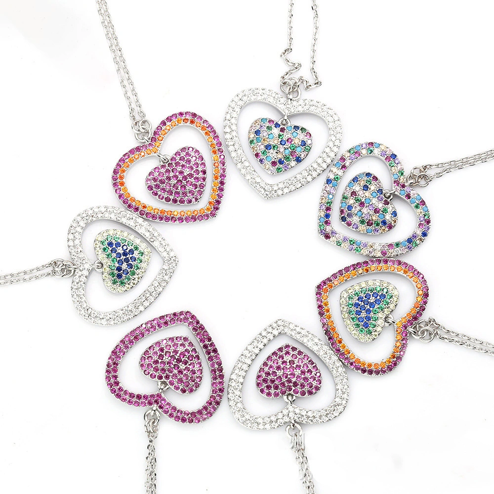 Hainon Classic Heart Necklace For Women Creative Diamond Contrasting Color Zircon Love Pendant Necklace Heart Wholesale Factory 1