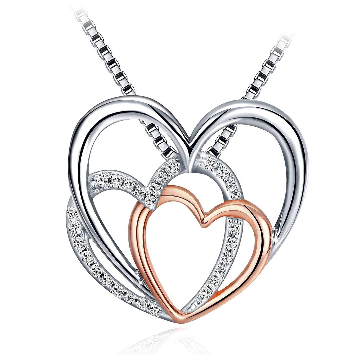Hainon 925 Sterling Silver Pendant Three Love Heart Pendant Necklace For Mom 925 Silver Heart Pendant Wholesale Supplier 1