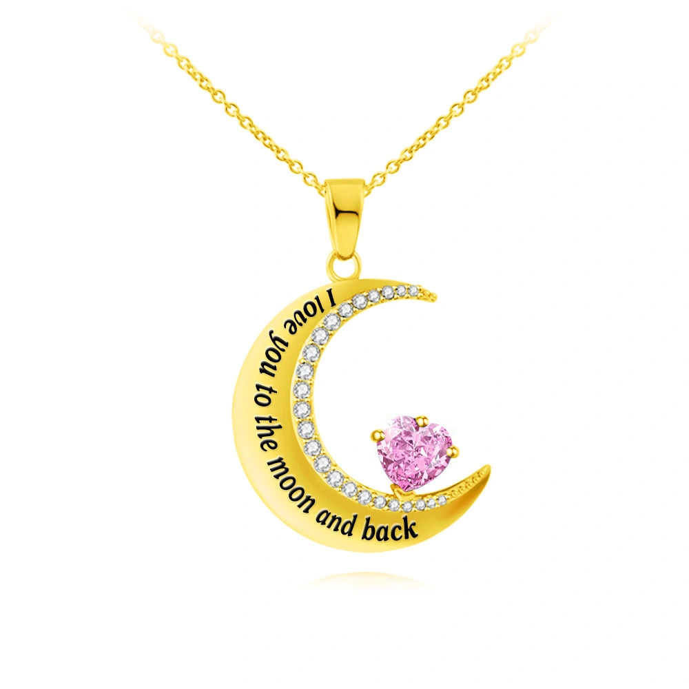 Hainon 2022 Love Heart Pendant Necklace with Birthstone Crystals for 12 Months moon necklace Jewelry Gifts for Women 1