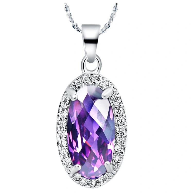 Factory wholesale pendant necklace plating white gold purple zircon 18inch white gold Snake chains 1