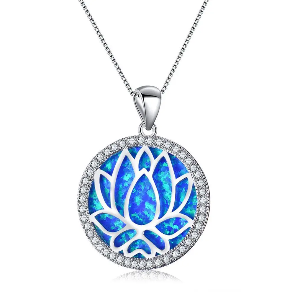 Electroplating silver jewelry necklace blue white opal elegant lotus temperament lady necklace gift 1