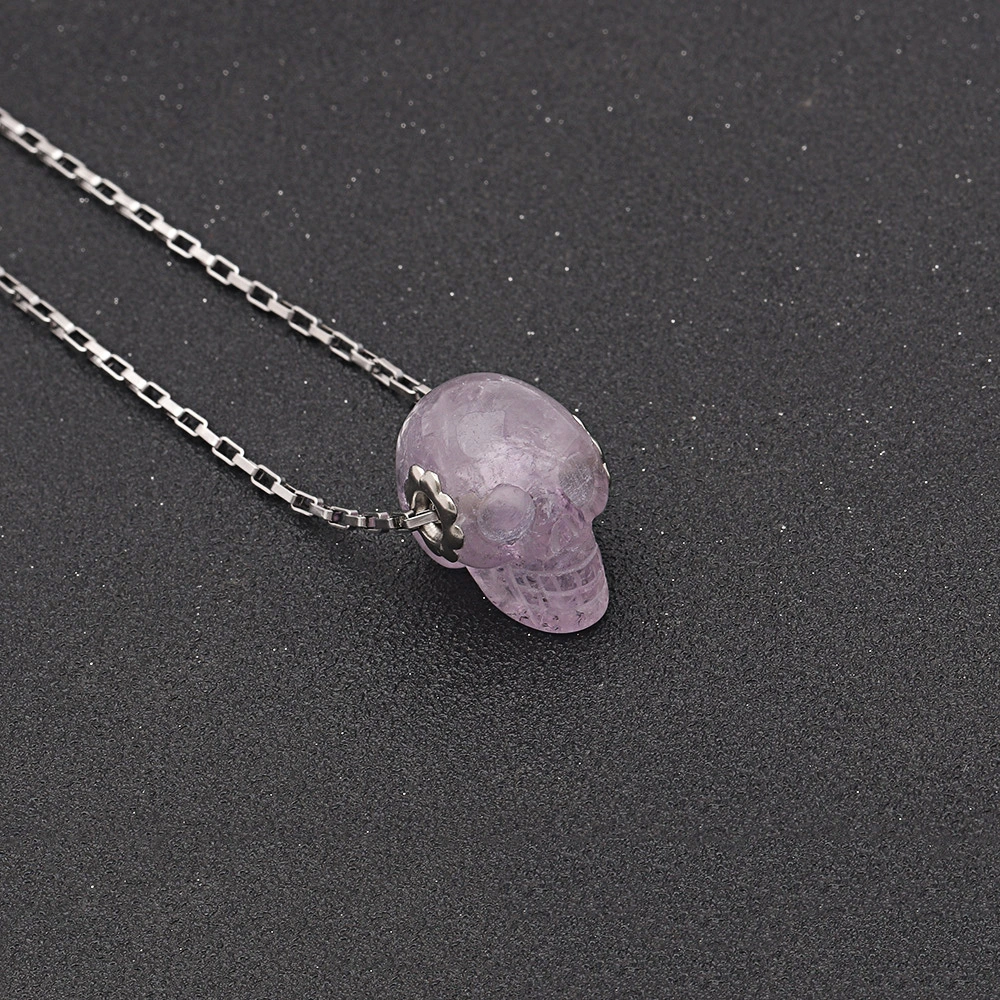 Hainon Yiwu wholesale Purple skull pendant natural stone handcrafted unisex pendant necklace 1