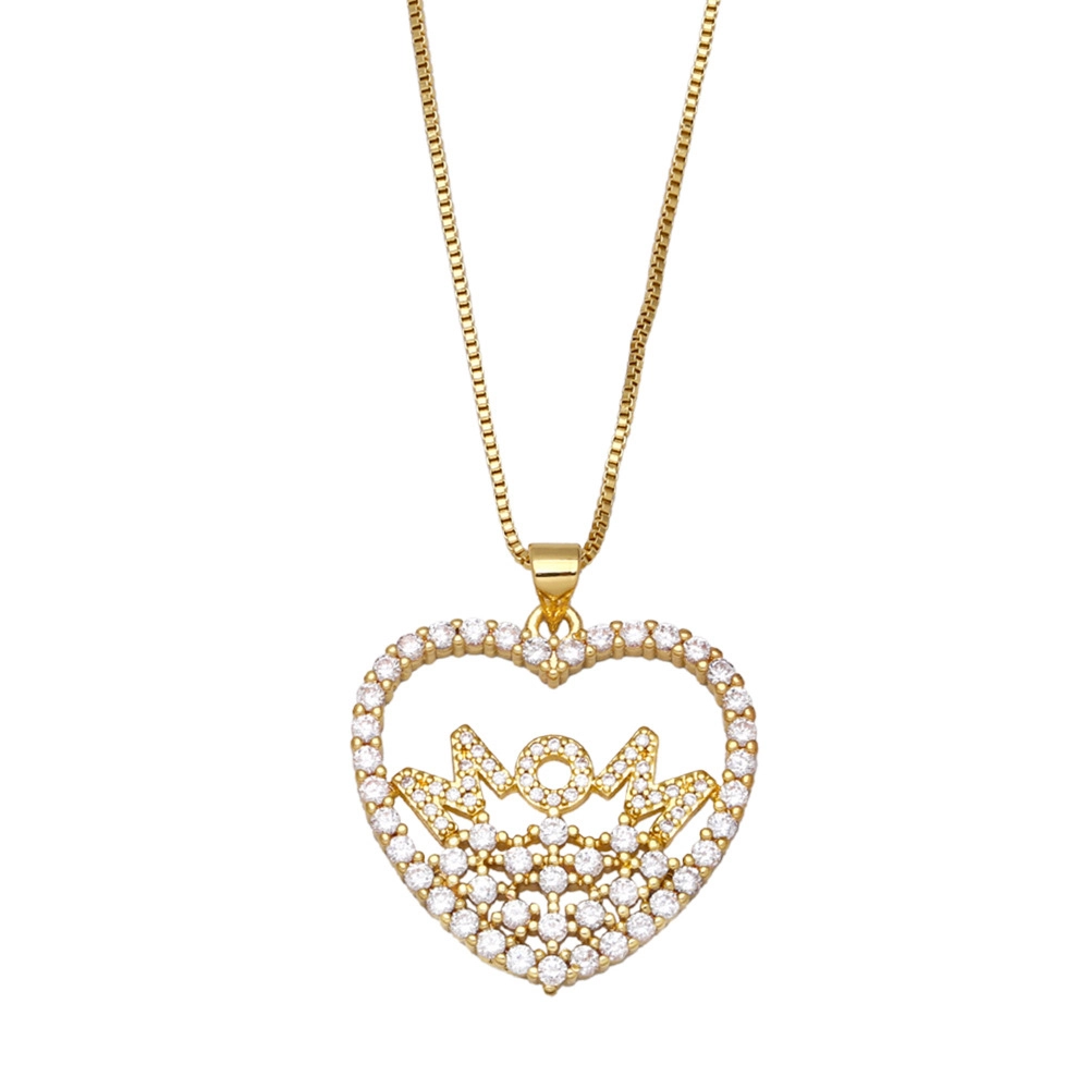 Hainon New Mother's Day Necklace Creative Micro Inlay Zircon Mom Heart Moon Pendant Necklace 1