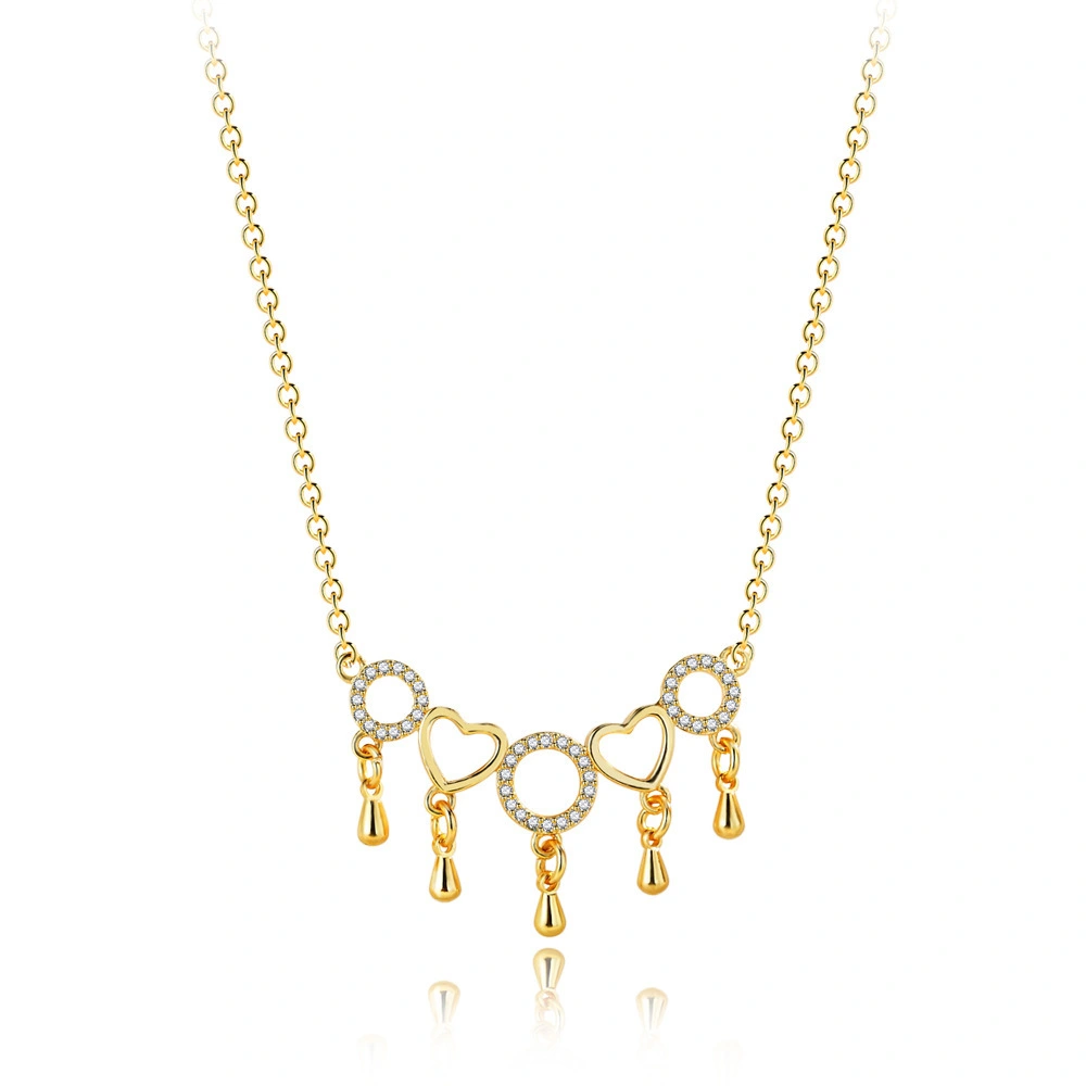 Hainon jewelry necklace creative Shiny white Zircon Sweet heart Golden tassel Pendant Necklace for women Spot wholesale 1