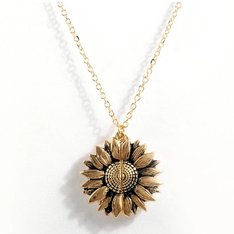 Bohemia Sunflower Double-layer Metal Pendant Necklace For Women Round Open Long Chain Necklace Party Wedding Jewelry 1