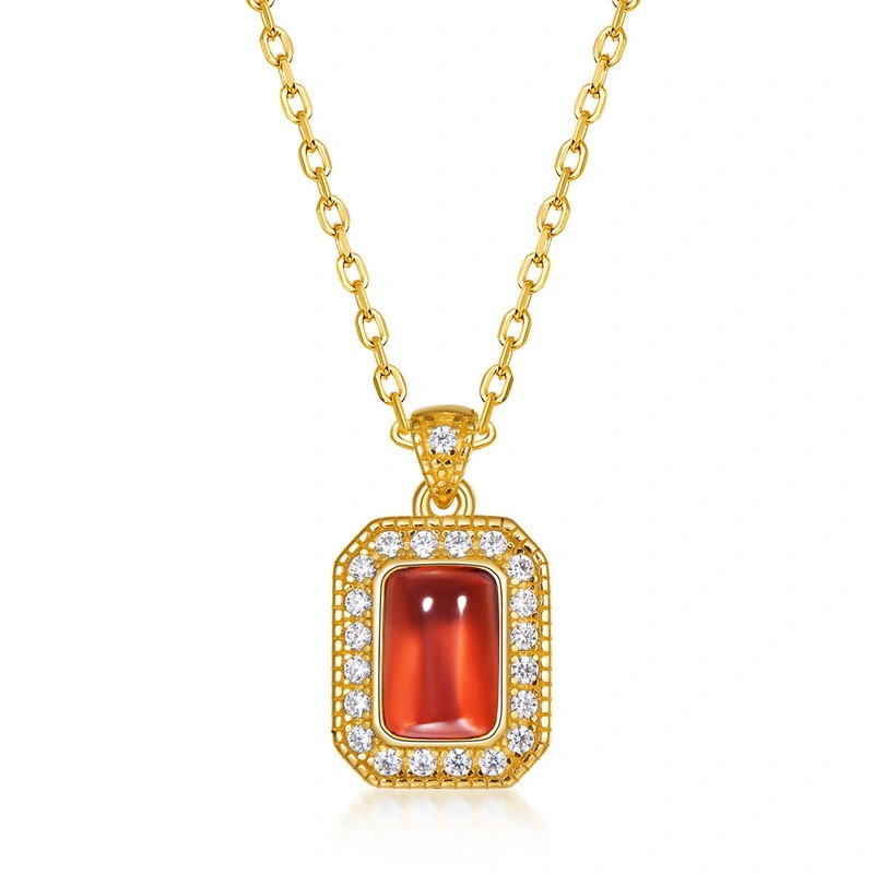 Hainon Trendy Gold Metal Chain Rectangle Crystal Pendant Necklace for Women Festival gifts 1