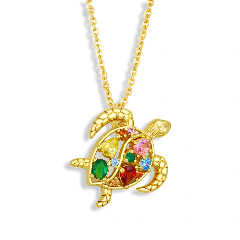 Hainon Sea Turtle Seahorse Necklace Animal Hip Hop with Coloured Zirconia Pendant Women's Collarbone Chain 1