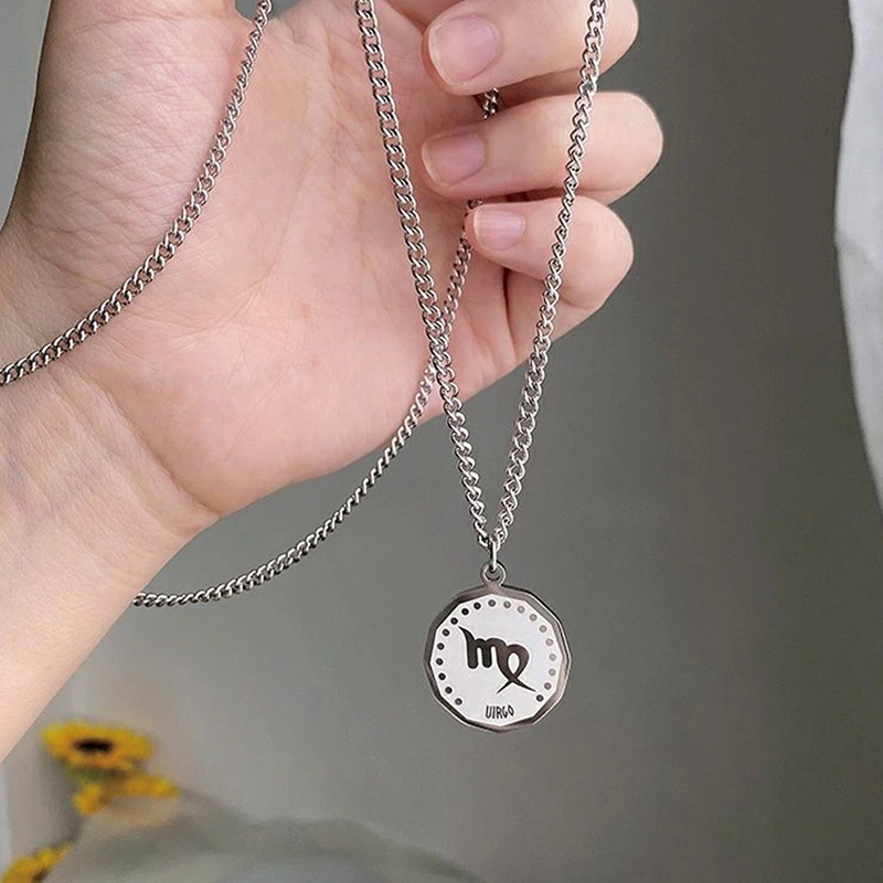 Hainon Zodiac Pendant Couple Necklace Tide Titanium Steel Coin Necklace Unisex 1