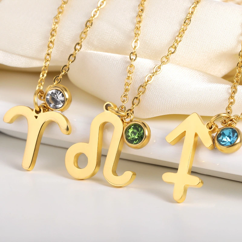 Hainon Gold Stainless Steel Necklace Birthstone Necklace Men and Women Couple Necklaces 1