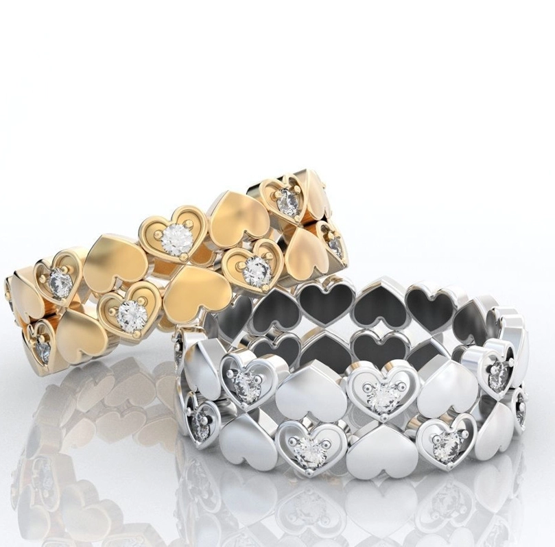Hainon Fashion Love Heart Rings Jewelry Gold Plated Silver Plated Double Lay Wedding Engagement Rings Wholesale Dropshipping 1