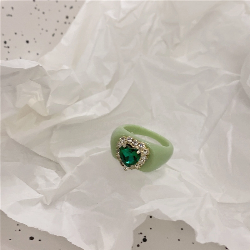 Hainon Retro Love Diamond Ring Girlish Style Girlfriends Colored Resin Ring Personality Trend Heart zircon Ring 1