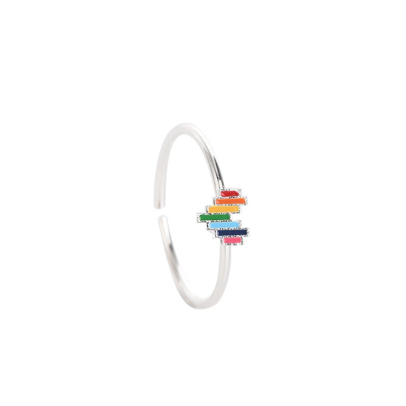 Hainon fashion s925 silver drip oil rainbow love heart ring cute sweet heart open ring jewelry wholesale 1