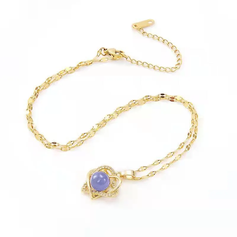 Hainon titanium steel necklace double layer full diamond love flower clavicle chain trendy fashion temperament 1