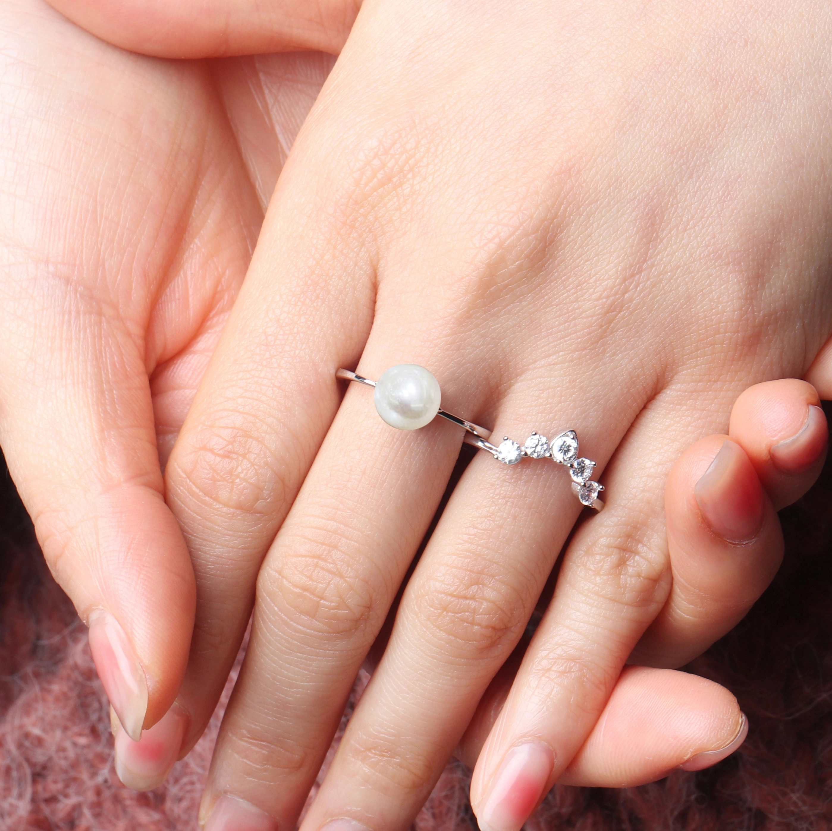 Hainon 2022 High quality 7mm Freshwater pearl jewelry silver ring set Birthstone Rings for Women gifts Valentine's Day 1