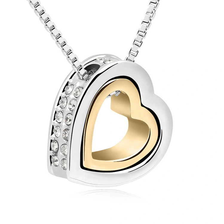 Hainon European and American Explosive Crystal Double Heart Necklace Short Heart Pendant Jewelry wholesale 1