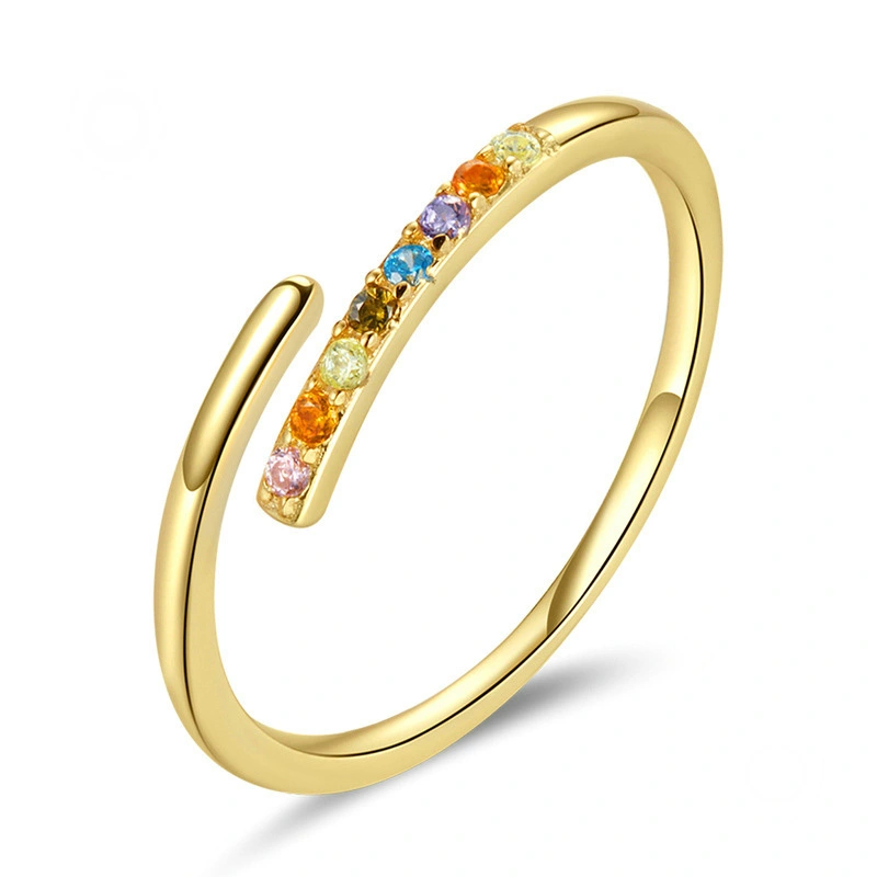 Hainon Sterling Silver S925 Minimalist Zircon Adjustable Ring Electroplating Real Gold Color Zircon Fashion Ring Jewelry Women 1