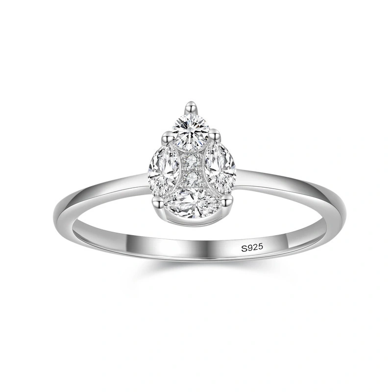 Hainon 925 sterling silver ring zircon Simple stylish drop shape Micro inlaid rings women wedding jewelry wholesale 1