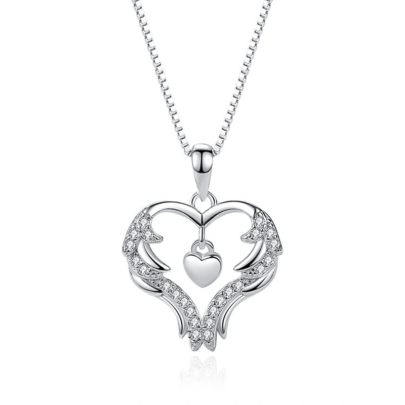 Hainon Unique S925 Sterling Silver European and American Style Necklace Double Heart-Shaped Pendant Necklace for Women Wholesale 1