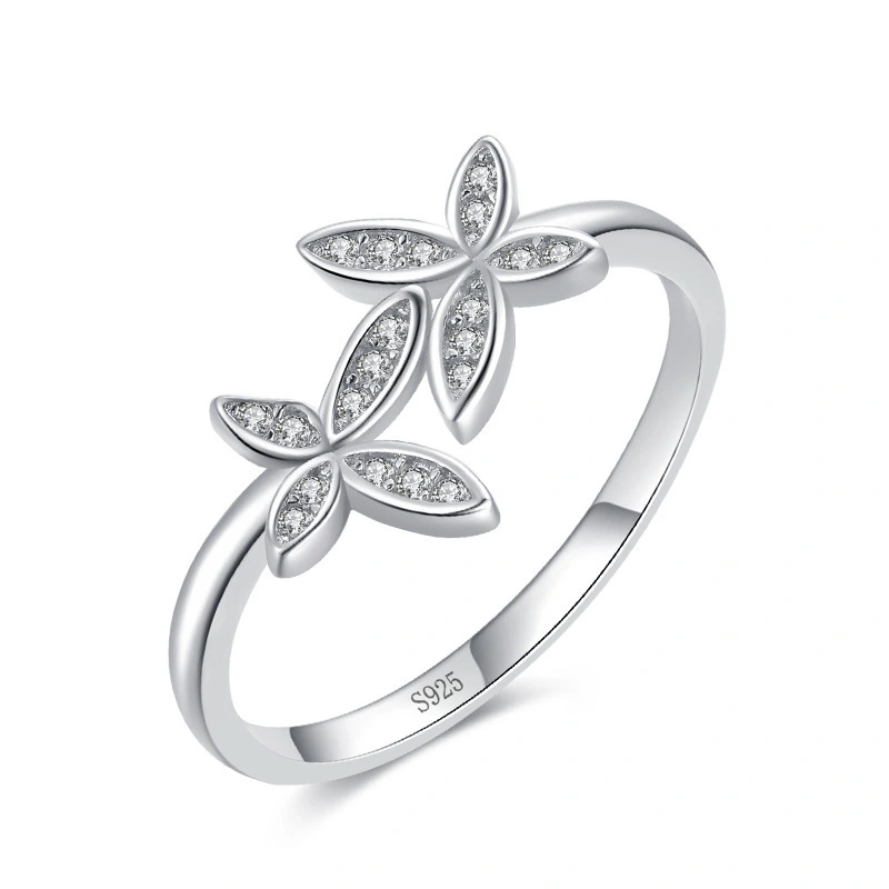 Hainon 925 sterling silver ring Two flowers zircon Micro inlaid rings women wedding jewelry wholesale 2022 1