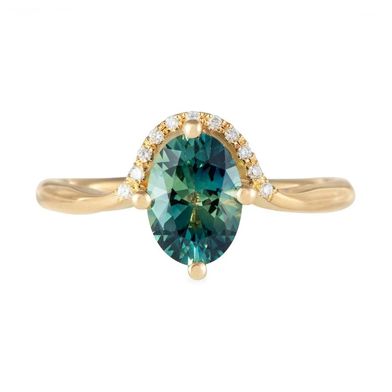 Hainon Fashion Oval Green Zircon Rings 18K Gold Wedding Engagement Rings Jewelry Women 1