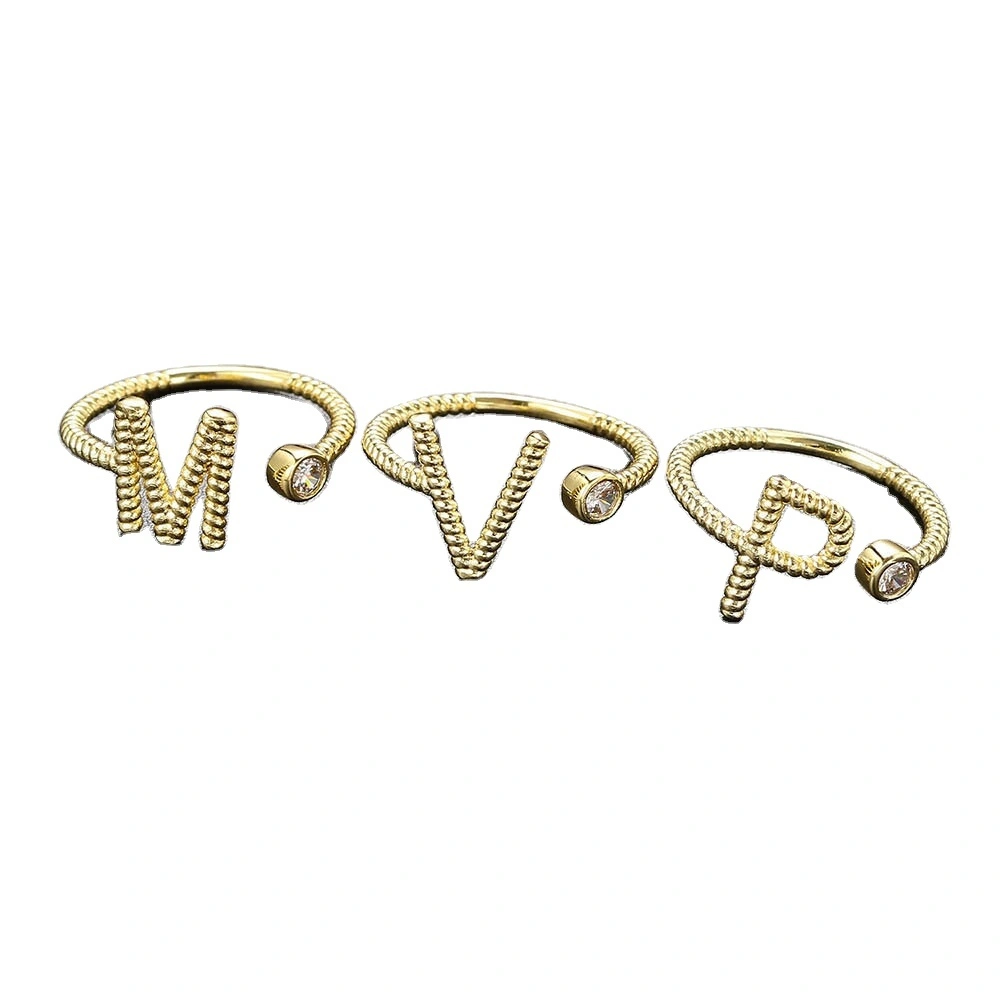 Hainon Simple versatile 26 English alphabet rings electroplating gold with zircon rings adjustable ring jewelry 1