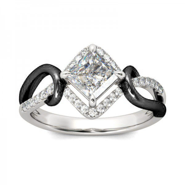 Hainon 2021 fashion wholesale white zircon Black Gun Plated Ring Jewelry for women Gift card flannel bag set 1