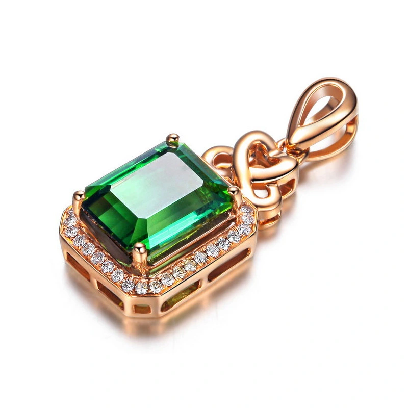 Luxury Lady Fashion Necklace Rose Gold Square Green Crystal Pendant Necklace 1
