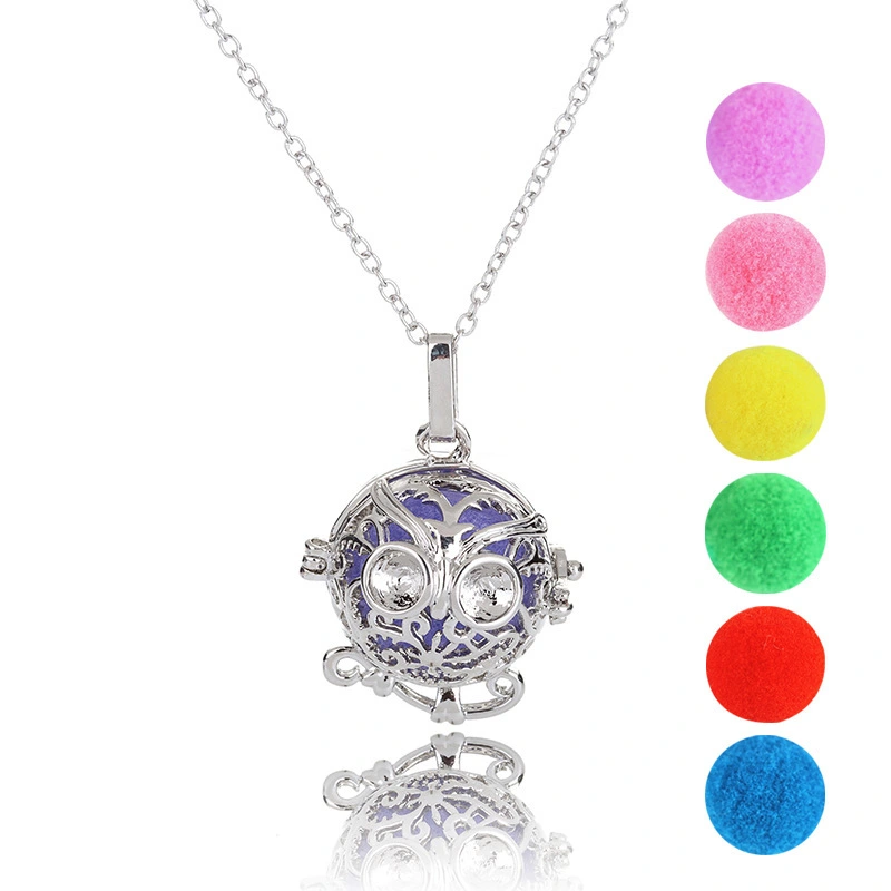Hollow Cage Owl Pattern Necklace Aromatherapy balls DIY pendants can be opened fashion jewelry 1