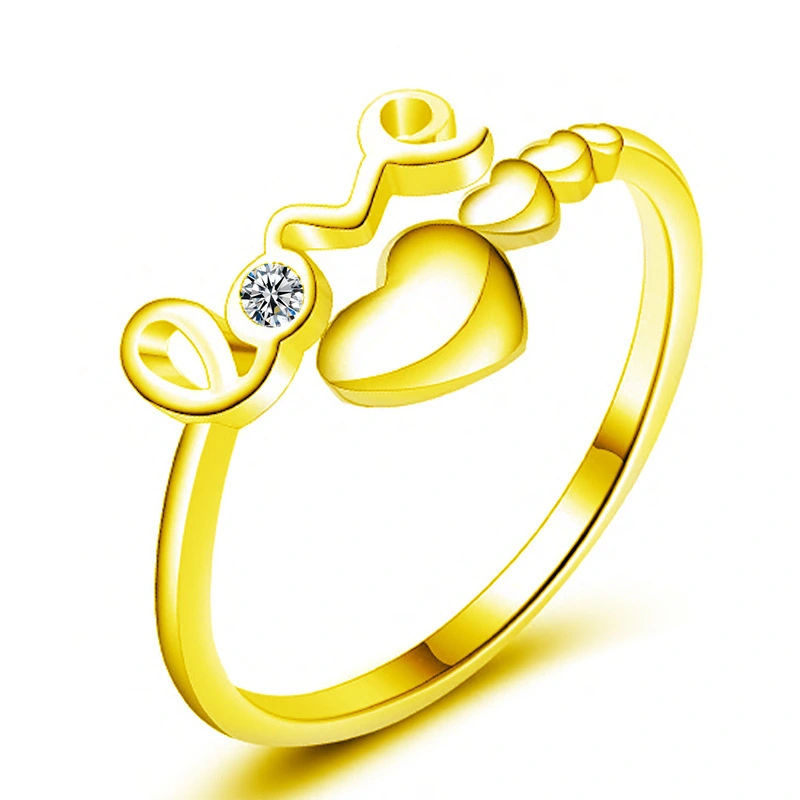 Hainon fashion Love heart shape zircon brass ring female letters ring adjustable ring jewelry for women 1