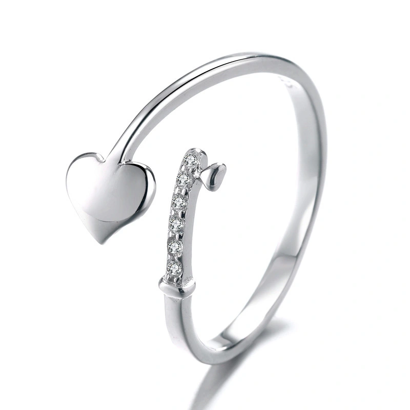 Hainon cute wholesale heart jewelry s925 silver ring creative design white zircon ring jewelry for girl 1
