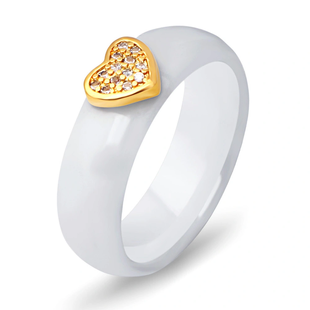 Hainon 2022 New Unique Design White Black Ceramic Ring With Gold Plated Love Heart Wedding Engagement Rings for Women Wholesale 1