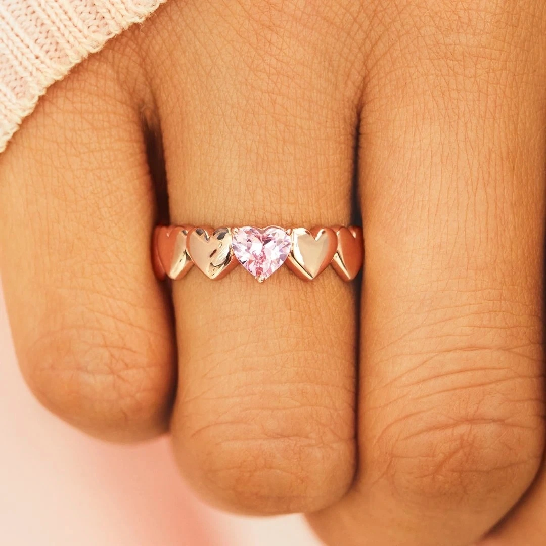 Hainon Cute Pink Cubic Zircon Heart Ring Jewelry Fashion Rose Gold Plated Lover Wedding Promise Rings for Women Wholesale 1