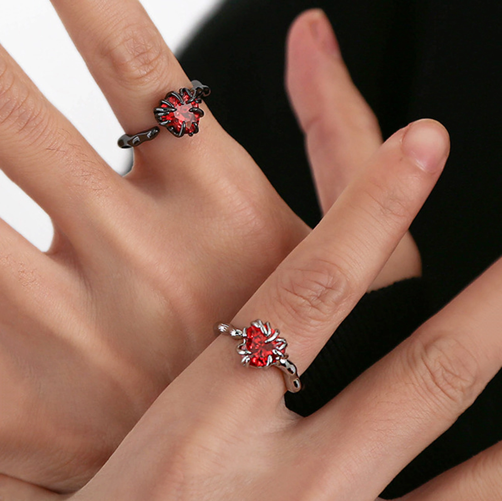 Hainon Wholesale Red Heart Zircon Jewelry Ring for Women Trendy Design Silver Plated Black Gold Wedding Engagement Ring Jewelry 1