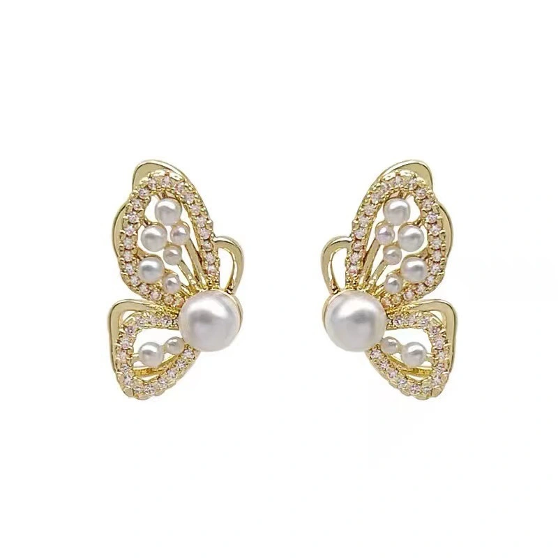Hainon 2022 temperament earrings New Butterfly Pearl Stud Earrings high quality earrings accessories 1