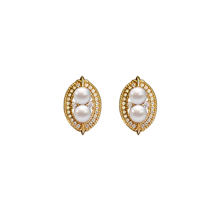Hainon French temperament earrings metal buttons circle pearl earrings high quality earrings accessories 1