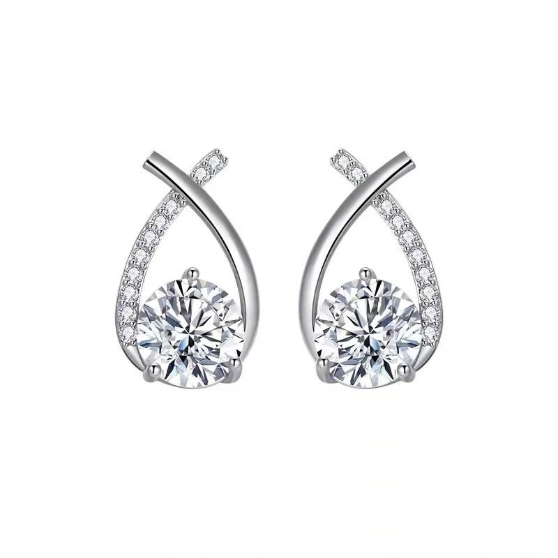 Hainon New high quality Korean earrings temperament cross zircon 925 silver needle earrings wholesale 1