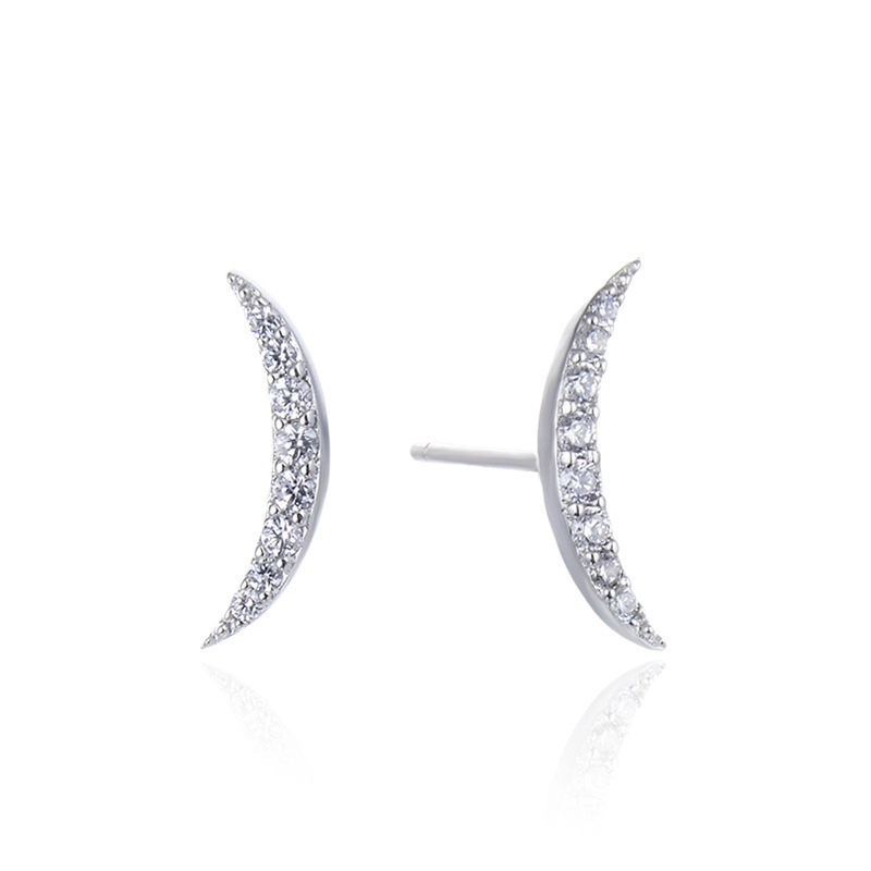 Hainon moon shape S925 silver earrings sterling silver small earrings jewelry Gift card flannel bag set 1
