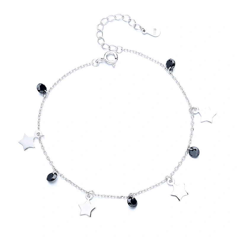 Hainon S925 silver niche design girlfriends students Simple Glossy Star Bracelet Gift card flannel bag set 1