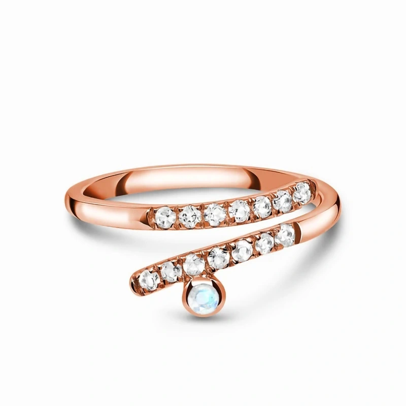 Hainon S925 Sterling Silver Double Micro Diamond Moonstone Rose Gold Ring 1