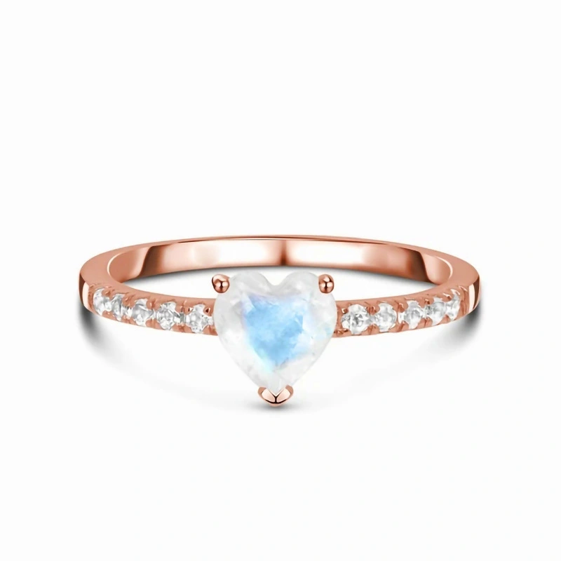 Hainon S925 Sterling Silver Heart Inlaid Zircon Moonstone Ring Promise Wedding Engagement Rings Jewelry Women 1