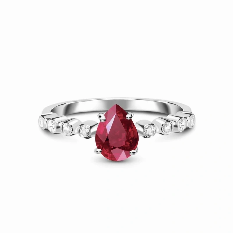 Hainon S925 sterling silver drop shaped ruby micro zircon ring for women wedding engagement rings for women 1