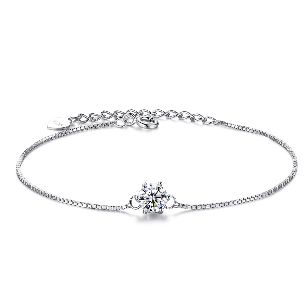 Hainon wholesale S925 sterling silver single zircon bracelet simple female bracelet Gift card flannel bag set 1
